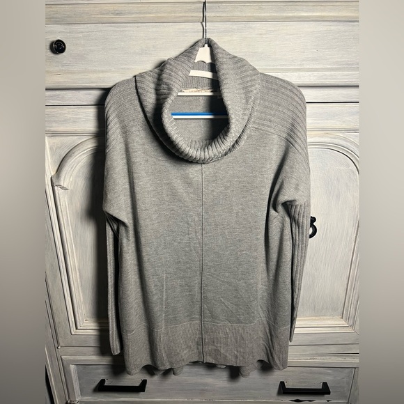 Soft Surroundings Heather Grey Ribbed Cowl Neck Sweater Tunic Wool Cashmere Cozy - Picture 2 of 9